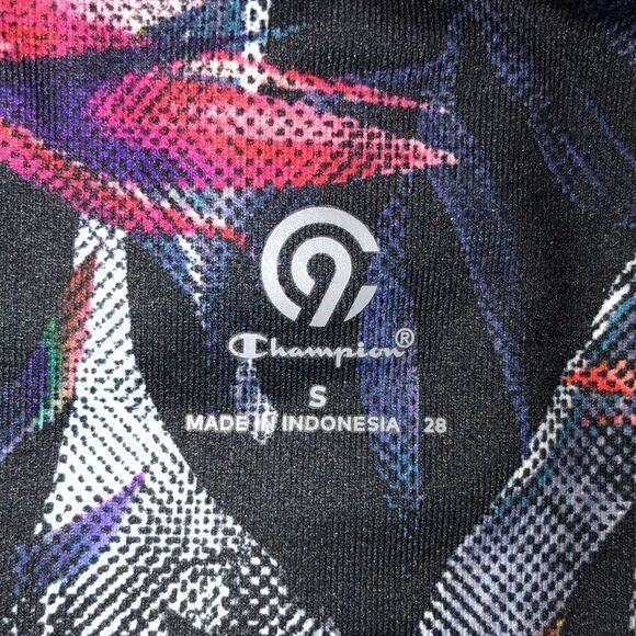 Champion S Black Multicolored Active Cropped Leggings Tropical Print Mesh - Picture 11 of 16